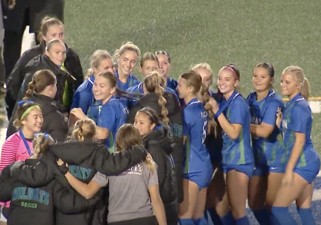 The Eagan girl's soccer team celebrates as they advance to the state tournament on Tuesday, Oct. 22. 